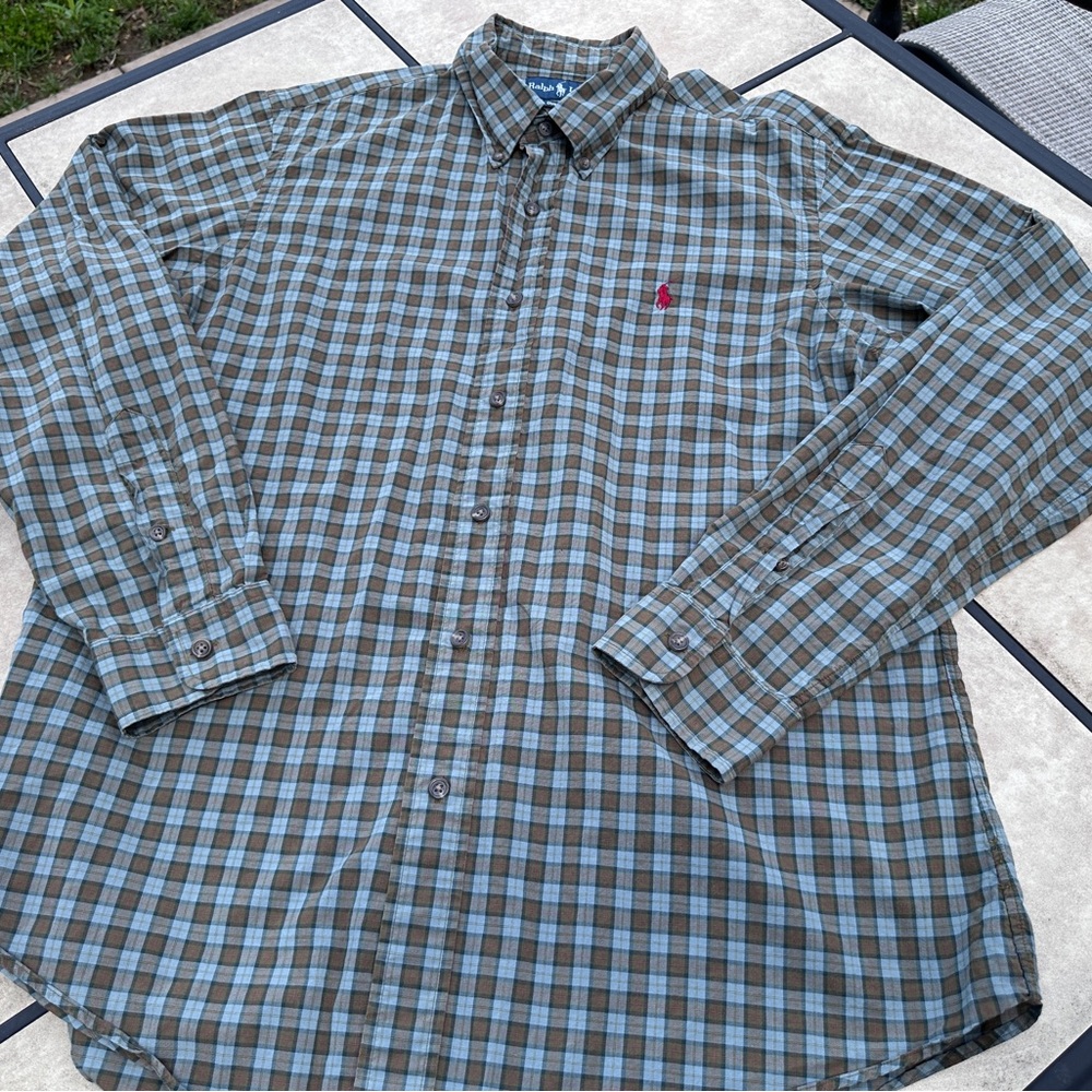 Ralph Lauren Gray and Brown Casual Button Down Shirt‎ Men’s Size L